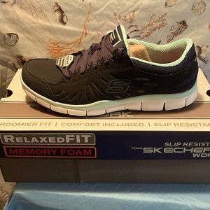 Sketchers relaxed fit memory foam slip resistant woman’s work sneakers